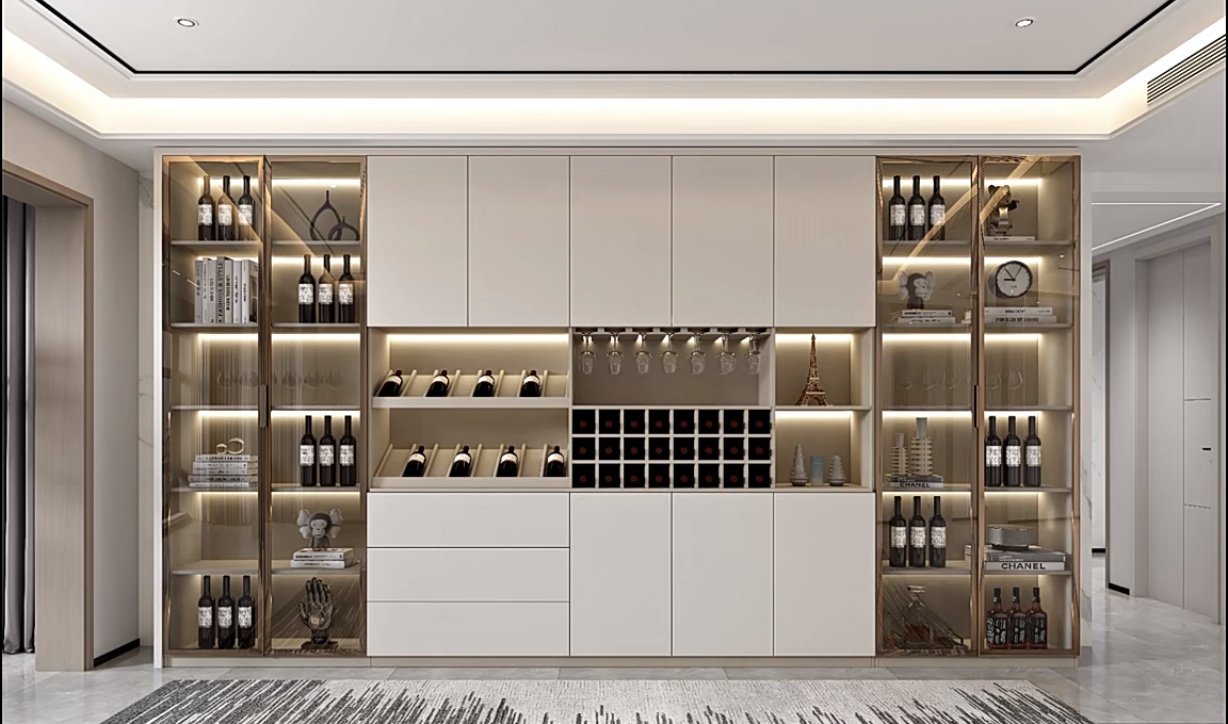 New Products Material Fireproof Boards Modern wood interior design whiskey cabinet bar wine storage
